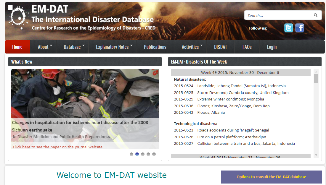 The EM-DAT website in 2015
